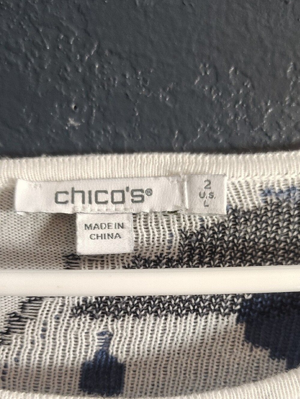 Chico's Blue, Navy & White Ikat-Pattern Crewneck Sweater - Picture 2 of 6